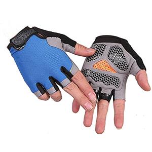 TAHUAON Guanti da palestra unisex a mezza dita per canoa, windsurf, kiteboarding vela regolabile da polso Cinch (Upgrade-Blue L)
