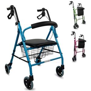 Mobiclinic, Deambulatore per anziani, Alluminio, Leggero, Freni manuali e bloccabili, Girello con seduta 4 ruote, Pieghevole, Modello escorial, Marchio europeo