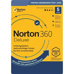 Norton 360 Deluxe - Sicurezza Completa con 50GB di Backup Cloud per 5 Dispositivi e Licenza Annuale