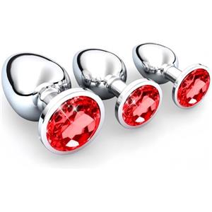 CharmChic Plùg in acciaio lungo affusolato, Butt Plug Anale Metallo in 3 Taglie, Butt Plug con Diamanti, Sextoys per Donna o Uomo, Piccolo Medio Grande, Rosso