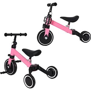 XUANYU 3 in 1 Triciclo Evolutivo Bambino, Bicicletta con Pedali Rimovibili per Bambini 1-7 Anni, Mini Bici/Girello Senza Maniglione Parentale, Bicicletta Evolutivo per Ragazze e Ragazzi (Nero-rosa)