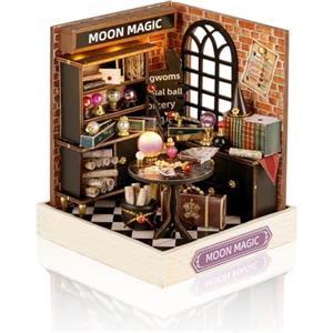 Cuteefun Miniatura Casa delle Bambole Kit con LED, Artigianato in Legno per Adulti Adolescenti da Costruire, Regali di Natale per Il Compleanno (Magia della Luna)