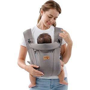 vrbabies Marsupio per neonati, in seta di ghiaccio, con cintura regolabile e rete traspirante 3D, faccia in avanti e fuori, per neonati e bambini più grandi, 3,5-10 kg, grigio scuro