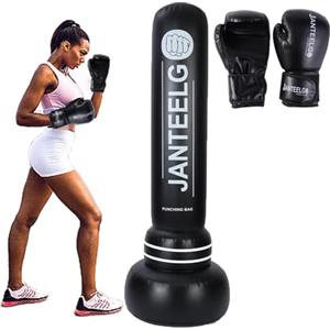 JanTeelGO Sacco da boxe JanTeelGO aggiornamento da 180 cm, in PVC, per bambini, con guanti da boxe in poliuretano, adatto per l'allenamento di boxe di adolescenti e adulti, taekwondo, MMA e per alleviare