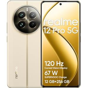 realme 12 Pro 5G Smartphone, 12+256GB, ritratto con teleobiettivo Sony Zoom ottico 2X, Fotocamera IMX882 OIS, Display curvo da 120Hz, Ricarica SUPERVOOC da 67W, Batteria massiva da 5.000mAh, beige