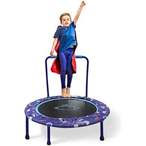 Nukdey Trampolino Elastico per Bambini Ø96cm, Tappeto elastico Bambini con Manico Regolabile e Copertura Imbottita, Trampolino Elastico Fitness Pieghevole, Saltarello per Bambini da Interno ed Esterno