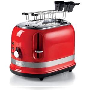 Ariete 149 Tostapane con Pinze per 2 fette di pane - Espulsione Automatica - Defrost - 6 Gradi di Doratura - 800 Watt - Linea Moderna - Rosso