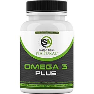 Surpresa Natural Omega 3 Plus 3x strength, 1000 mg di olio di pesce 500 mg di EPA 250 mg di DHA per capsula, purezza testata in laboratorio da pesca sostenibile, 120 capsule per 4 mesi.