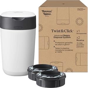 Tommee Tippee Twist and Click Mangiapannolini, confezione esclusiva con 2 ricariche, protezione garantita da odori e germi, grande capacità (la confezione può variare)