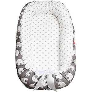 SONARIN Baby Nest Neonati Riduttore Lettino Per Letto Culla Sacco Nanna,Traspirante, 100% Cotone, Con cuscino,Portatile(Elefante Grigio)