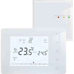 BEOK CONTROLS Beok BOT-X306 Termostato wireless programmabile per caldaia a gas alimentato a batteria con ricevitore a parete o separato, bianco