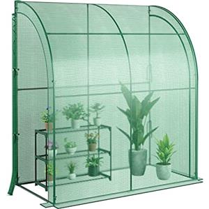 COSTWAY Serra da Giardino da Parete, da Esterno per Orto e Piante Con Copertura in PE Resistente Alle Intemperie, Porte a Cerniera Avvolgibili, Robusta per Balcone e Giardino
