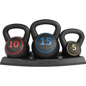FUNJEPE Set di pesi Kettlebell da 3 pezzi con supporto per allenamento cross lifting, MMA, esercizi a casa, allenamento per la forza in palestra a casa, 2,2 kg, 4,5 kg e 15 libbre