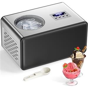 Acmeenjoy Gelatiera con Compressore 2L, Gelatiera per Gelato Elettrica Professionale in Acciaio Inox 150W, Autorefrigerante, con Ciotola Estraibile in Alluminio/Ricettario/Paletta per Gelato