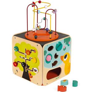 JANOD Maxi Cubo in Legno Multiattività con 8 Funzioni - Giocattolo Educativo per Bambini dai 18 Mesi