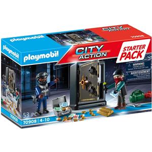 PLAYMOBIL City Action 70908 Starter Pack Ladro e Cassaforte con 1 Ladro, 1 Poliziotto e Accessori per Bambini dai 4 Anni