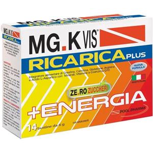 POOL PHARMA MG.K VIS RICARICA PLUS - Integratore Energetico con Creatina, Carnitina e Vitamine - 14 Bustine da 6g