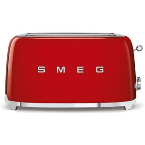 Smeg, Tostapane 2x4 TSF02RDEU, 2 Scomparti per 4 fette, 6 Livelli di Doratura, Funzione Riscaldamento, Scongelamento e Bagel, Espulsione Automatica del Pane, Cassetto Raccoglibriciole, 1500W, Rosso