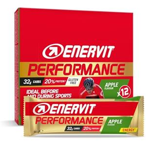 Enervit, Performance Bar Apple, Barrette Energetiche, 32g di Carboidrati, 20% di Proteine, Gusto Mela, Per Attività Sportiva di Lunga Durata ed Endurance, Senza Glutine, 12 Barrette da 60g