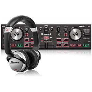 Numark DJ2GO2 Touch + HF125 - Console DJ compatta con 2 deck per Serato DJ, con mixer crossfader, scheda audio e cuffie per DJ