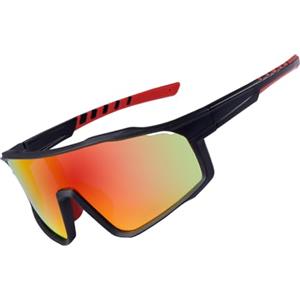 OKH Polarizzati Occhiali da Sole Ciclismo per Uomo Donna per Sport All'aria Aperta UV400 Guida Pesca Mountain Bike (Nera Montatura Lente a Pellicola Rossa)