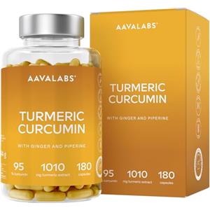 AAVALABS Curcuma Capsule con Zenzero, 95% Curcumina e Piperina - Integratore Curcuma Piperina Zenzero Turmeric Curcumin - Antiossidanti Integratori Supporto Naturale, Massimo Assorbimento - 180 Capsule