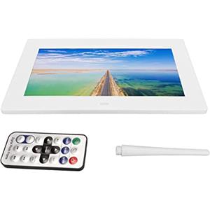 Shanrya Cornice Fotografica Elettronica, 100‑240 V Facile Accesso e Condivisione Cornice Digitale da 10 Pollici Altoparlante Incorporato Bianco 1024x600 per la Casa (Spina europea)