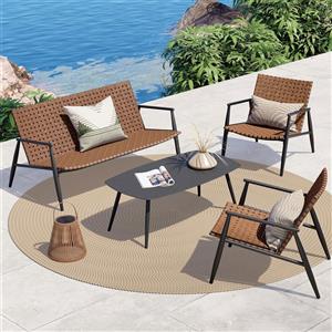 Shally Dogan Set Patio 4 Pezzi da Giardino in Polyrattan con Seduta Intrecciata e Tavolo in Vetro - Salotto da Esterno per 4 Persone