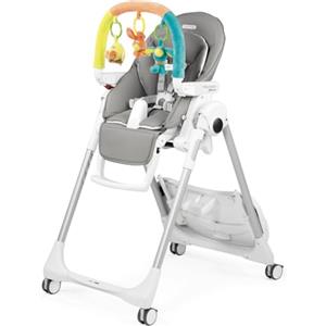 Peg Perego PEG Prima Pappa Follow Me Plus - Seggiolone e Sdraietta Neonato, Dalla Nascita, Regolabile in Altezza, 4 Ruote, Barra Gioco, Doppio Vassoio, Rivestimento Ecopelle, Chiusura Compatta, Ice