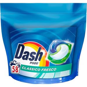 Dash Pods Detersivo Lavatrice In Capsule, 58 Lavaggi, Classico Fresco, Rimuove Le Macchie, Efficace A Freddo Anche E In Cicli Brevi