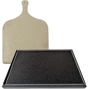 LITHOS MATERIE Piastra in pietra lavica Etnea + Tagliere/pala omaggio-ollare, refrattaria per barbecue a gas, forno elettrico per pizza, pane, bistecchiera carne grigliata (60 x 40 cm3), Nero