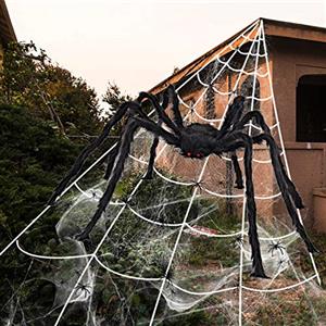 iZoeL Halloween Decorazioni Halloween Ragno Giant Spider 2 m Grande Ragno 5.5 m x 7 m Ragnatela 30 Mini Ragni 40 g Ragnatela, pour Decorazioni Casa/Interni/Esterni/Casa Stregata/Giardino