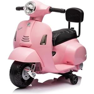 Mondial Toys Moto Elettrica Scooter per Bambini Mini Vespa GTS Piaggio 6V con Schienale Sedile in Pelle Luci Suoni (Rosa)