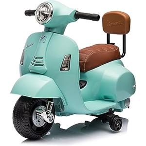 Mondial Toys Moto Elettrica Scooter per Bambini Mini Vespa GTS Piaggio 6V con Schienale Sedile in Pelle Luci Suoni (Verde Tiffany)