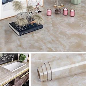 Livelynine Carta da Parati Adesiva Marmo Carta Adesiva Effetto Marmo Beige Top Cucina Piano Lavoro Adesivi Adesive Pellicola di Marmi per Mobili Scrivania Tavolo Armadio Comodino Tavoli 40CMx2M