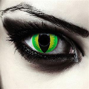 DESIGNLENSES, Lenti a contatto colorate verde e gialle, occhi di gatto per costume di Halloween, senza gradazione, 1 paio (2 pezzi), lentes cosmetiche colore + custodia per lenti Green Dragon