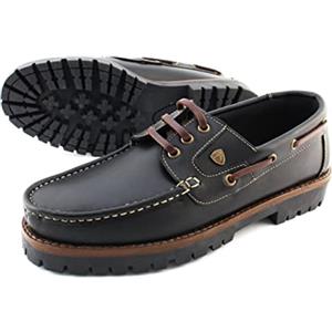 Iberico Scarpe da barca da uomo in vera pelle scarpe da vela nere classiche 3 Eye Boat Shoes…, Nero , 45 EU