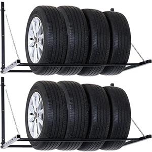 MGidea Kit Due Porta Gomma Supporto Pneumatico Pneumatici Bici Parete Muro Stagione Salva Spazio Garage Box Auto Moto RICHIUDIBILE Ferro PORTAGOMME