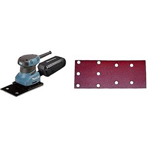 Makita Bo4566 Levigatrice Orbitale, 100X164 Mm, 200 W & P-42905 - Pack 10 Lijas Perforadas con Velcro 100X240 Mm Para Bo4566-Bo4563 Grano 120