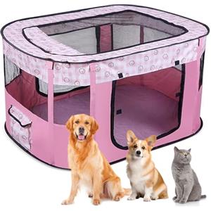 MeYuxg Recinto per Cani da Interno Pieghevole, Recinto per Cuccioli Rosa 80 x 60 x 55 cm, Recinto per Gatti Traspirante, Portatile Box per Cani da Interno, Recinto per Animali pour Gatti, Cani, Conigli