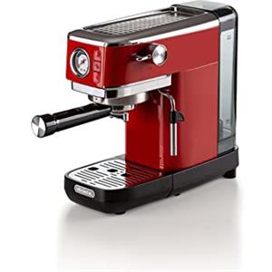 Ariete Espresso Slim Metal 1381, Macchina da Caffè con Manometro, Compatibile con Caffè in Polvere e Cialde ESE, 15 Bar Massime, Filtro 1 o 2 Tazze, Lancia per Cappuccino, 1300W, Rosso