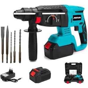Generico Trapano Tassellatore a Batteria, con 2 Batterie, Martello Demolitore, Mandrino SDS 26mm, Martello a Percussione, Motore Brushless, 4000 RPM, Uso Domestico e Professionale + Guanti in Omaggio