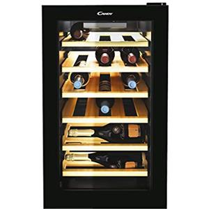 Candy DiVino CWC 021 ELSP/NF Cantinetta Vino, 21 Bottiglie, App hOn con Tecnologia Vivino, Ripiani in Legno, Monozona, 39 dB, Classe G, 40x55x70 cm, Nero [Classe di efficienza energetica G]