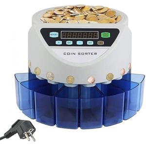 Generico Contamonete Professionale Euro 220V 270 Monete al Minuto Conta Monete Euro Capacità di Moneta Selezionatrice di Monete 500 Macchina Contamonete Euro con 8 Scatole di Raccolta