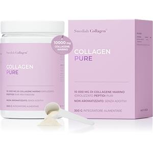 Swedish Collagen Swedish Nutra Integratore collagene marino 10.000 mg in polvere - 300 g, 30 giorni | Peptidi puri per capelli, pelle, unghie e articolazioni | Senza zucchero, senza aromi | Per uomini e donne