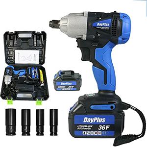 DayPlus Avvitatore ad Impulsi Pneumatico 18V con 2 Batterie 6.0Ah, 420Nm Avvitatori a Massa Battente Porfessionale, Mandrino 13mm, Impulsi/min 0-4400, Avanti e Indietro, Luce LED