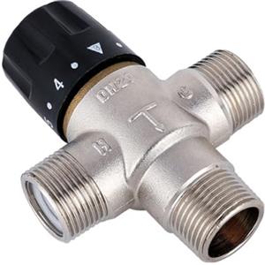 Lioaeust Valvola miscelatrice termostatica DN20 per riscaldamento solare da 3/4 di pollice, Termostatica, Rame, Argento + Nero