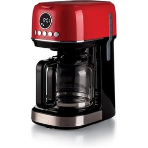 Ariete 1396 Macchina da caffè con filtro Moderna, Caffè americano, Capacità fino a 15 tazze, Base riscaldante, Display LCD, Filtri estraibili e lavabili, Rosso