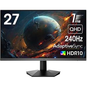 KOORUI 27 Pollici Gaming Monitor, 240 Hz, QHD 2560 x 1440p, 1 ms, HDR10, Gamma Cromatica DCI-P3 al 90%, Adaptive Sync, cCompatibile con VESA 75 * 75, Nero