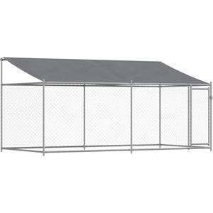 vidaXL Gabbia Cani con Tetto e Porta Grigia 4x2x2 m in Acciaio Zincato, Gabbia per Cani con Tetto, Cuccia per Cani, Box per Cani